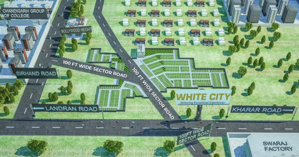 White City Mohali – RERA Approved Plots in Sector 114 2 White City Sector 114 Mohali Premium Gated Township Entrance and Master Planned Layout View